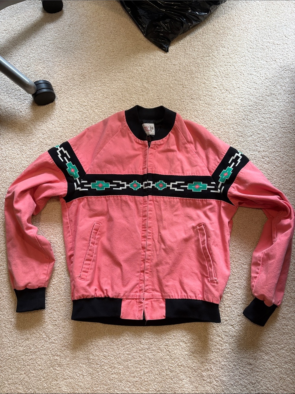 VTG 80s Large pink Aztec Saddle King Western Bomber Jacket Talon Zipper